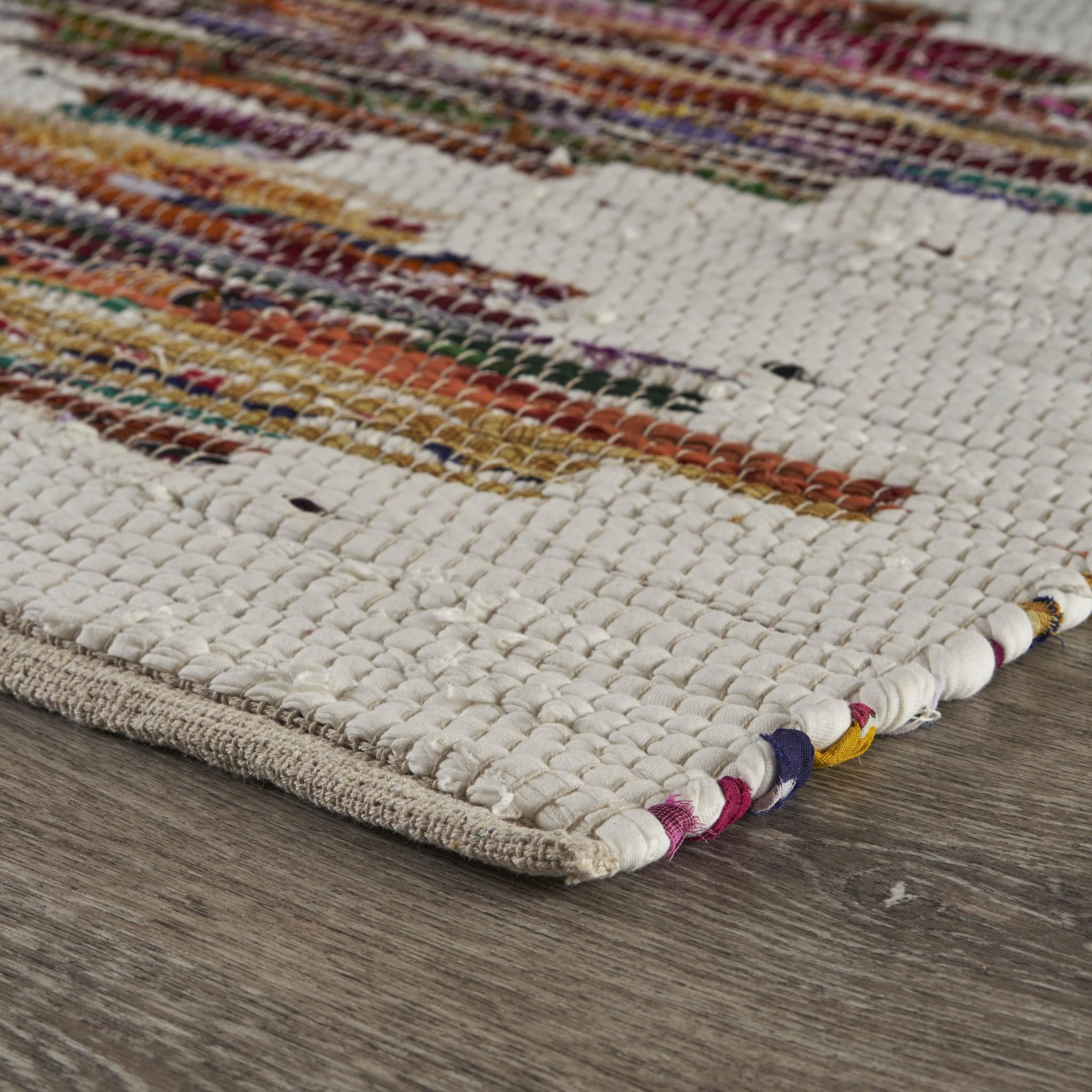 3’ x 5’ White and Colorful Chindi Area Rug