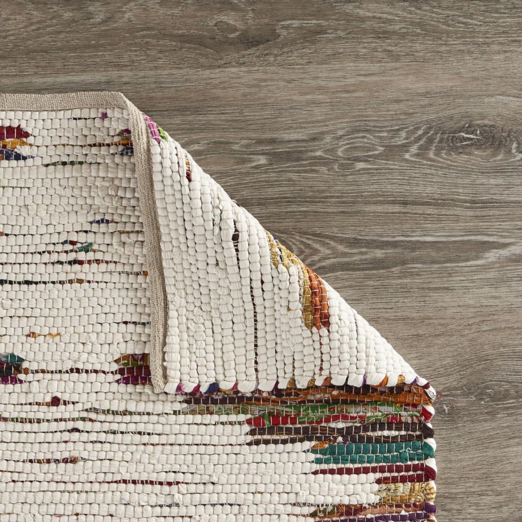 3’ x 5’ White and Colorful Chindi Area Rug