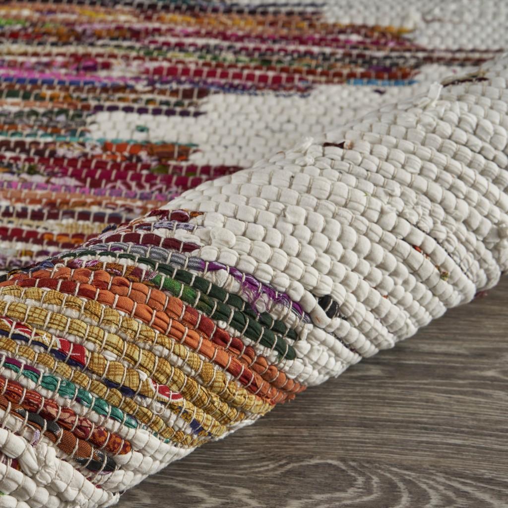 3’ x 5’ White and Colorful Chindi Area Rug