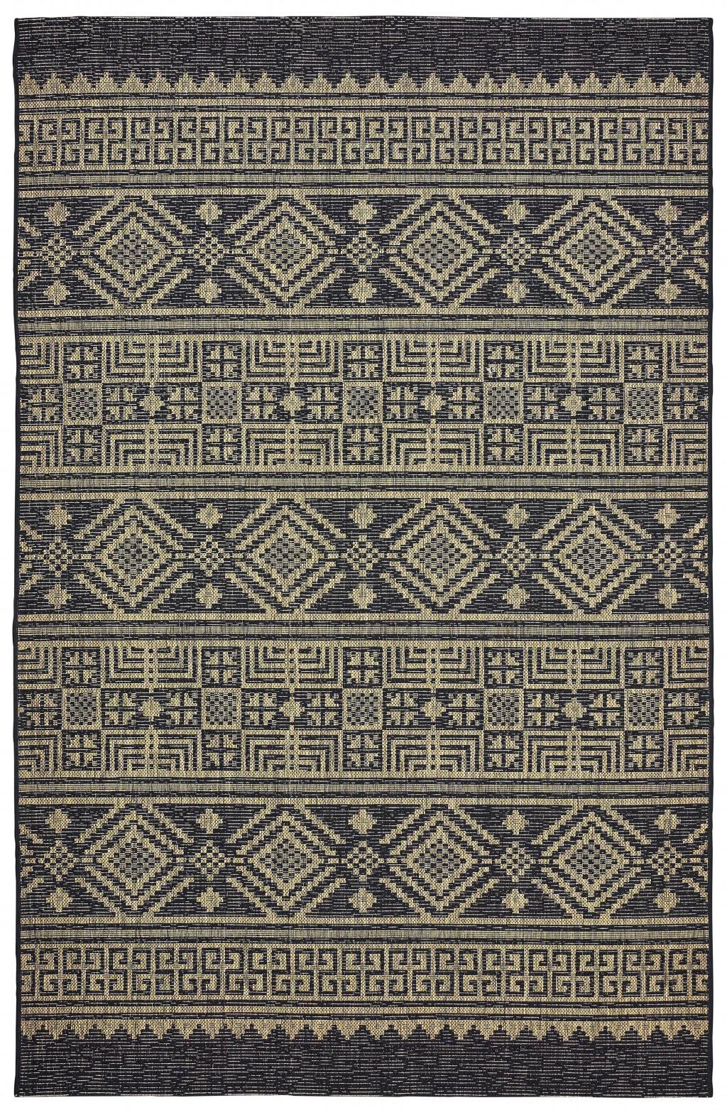 5’ x 8’ Black Geometric Indoor Outdoor Area Rug