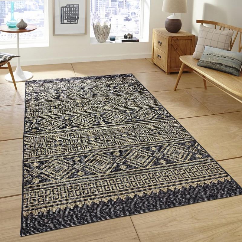 5’ x 8’ Black Geometric Indoor Outdoor Area Rug