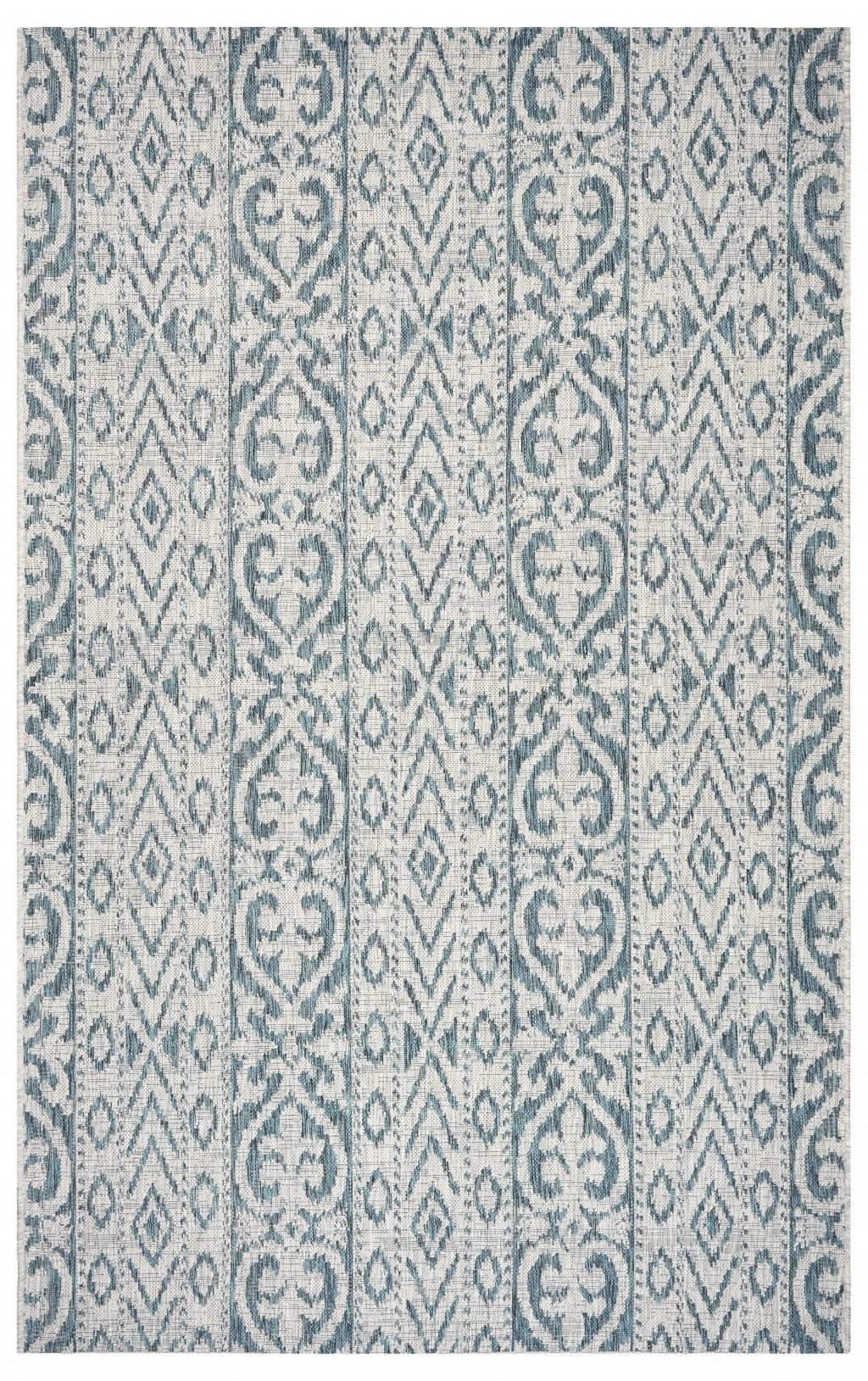 5’ x 8’ Blue Geometric Indoor Outdoor Area Rug