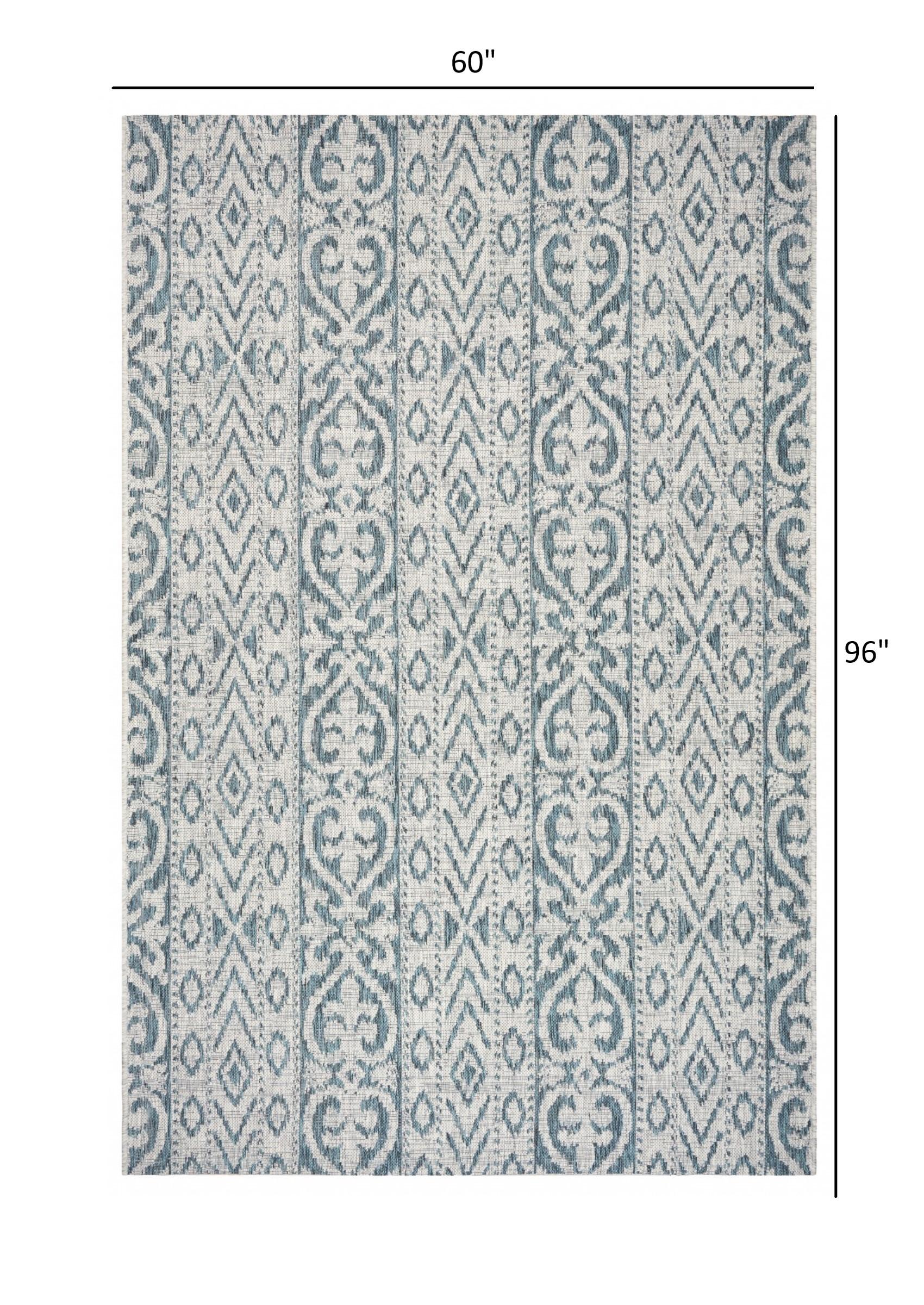 5’ x 8’ Blue Geometric Indoor Outdoor Area Rug