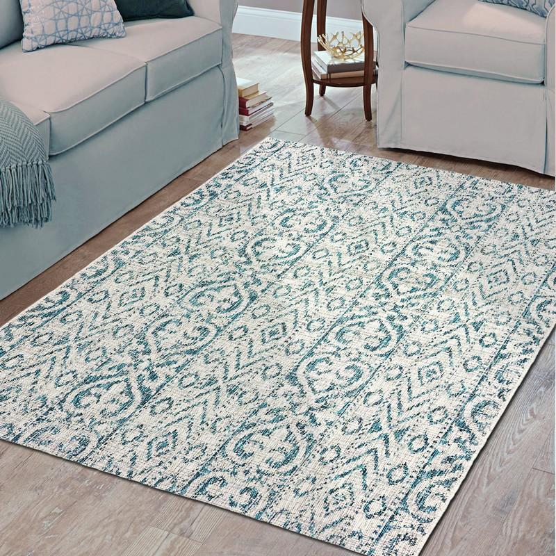 5’ x 8’ Blue Geometric Indoor Outdoor Area Rug