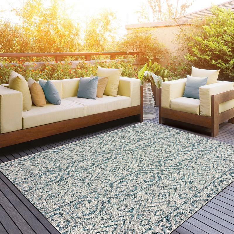 8’ x 10’ Blue Geometric Indoor Outdoor Area Rug