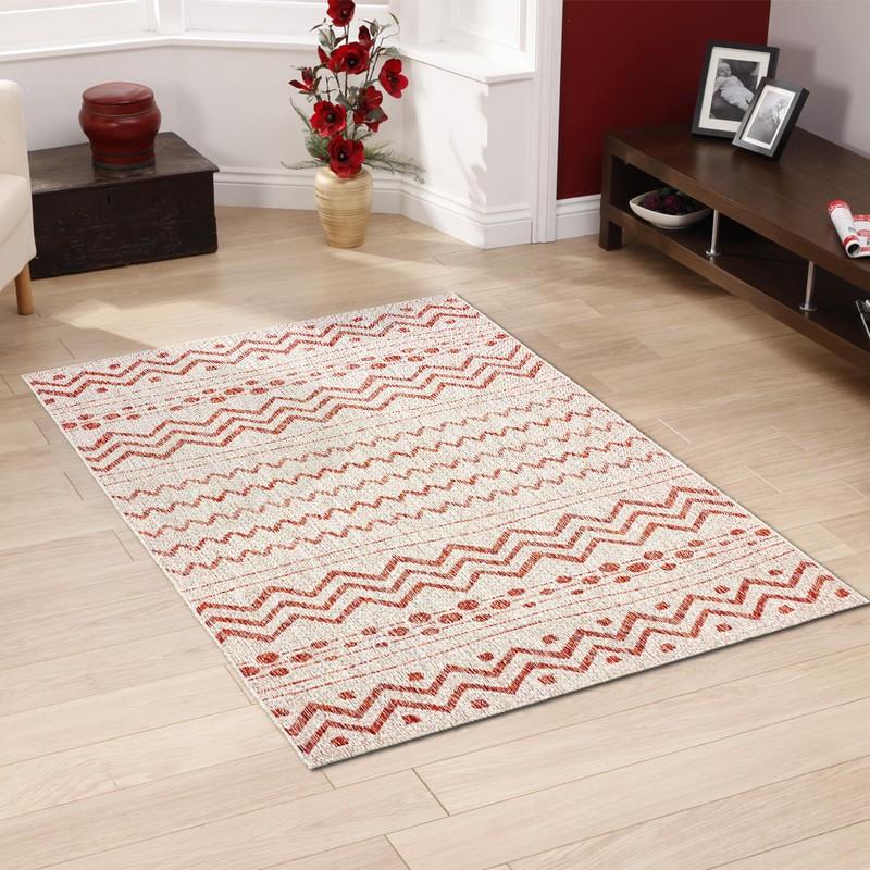 5’ x 8’ Red Zigzag Indoor Outdoor Area Rug