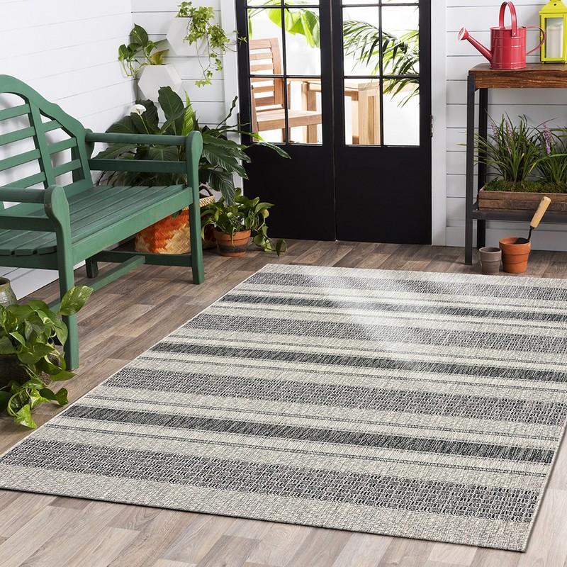 5’ x 8’ Monochrome Striped Indoor Outdoor Area Rug