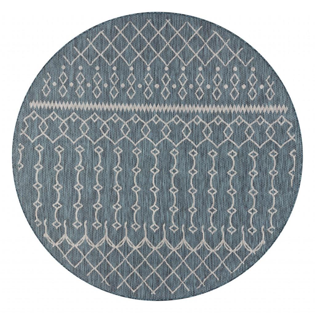 8’ Round Blue Array Indoor Outdoor Area Rug