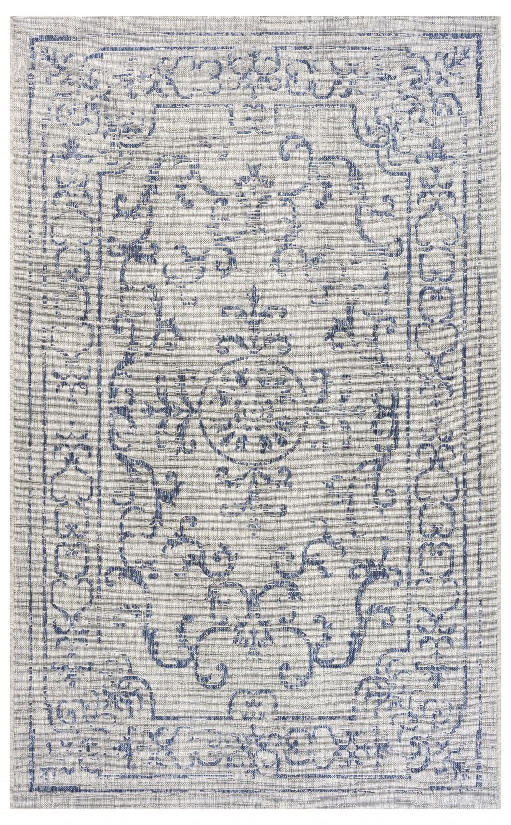 2’ x 3’ Blue Ornate Indoor Outdoor Scatter Rug