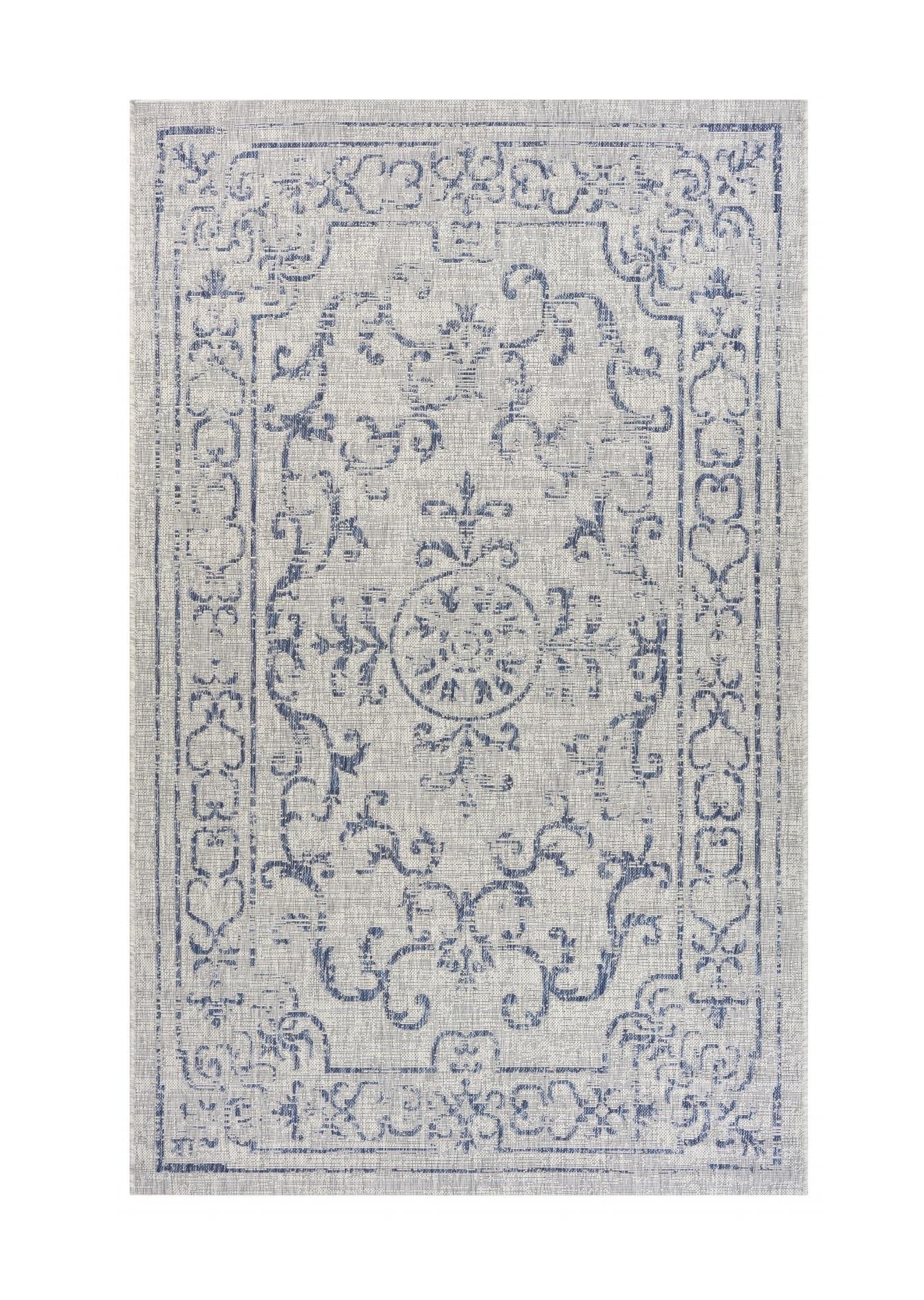 2’ x 3’ Blue Ornate Indoor Outdoor Scatter Rug