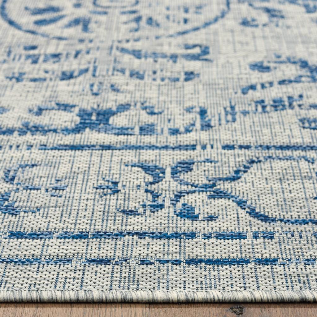 5’ x 8’ Blue Ornate Indoor Outdoor Area Rug