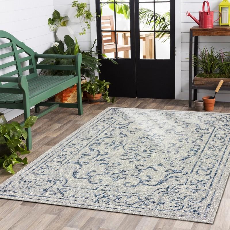 5’ x 8’ Blue Ornate Indoor Outdoor Area Rug