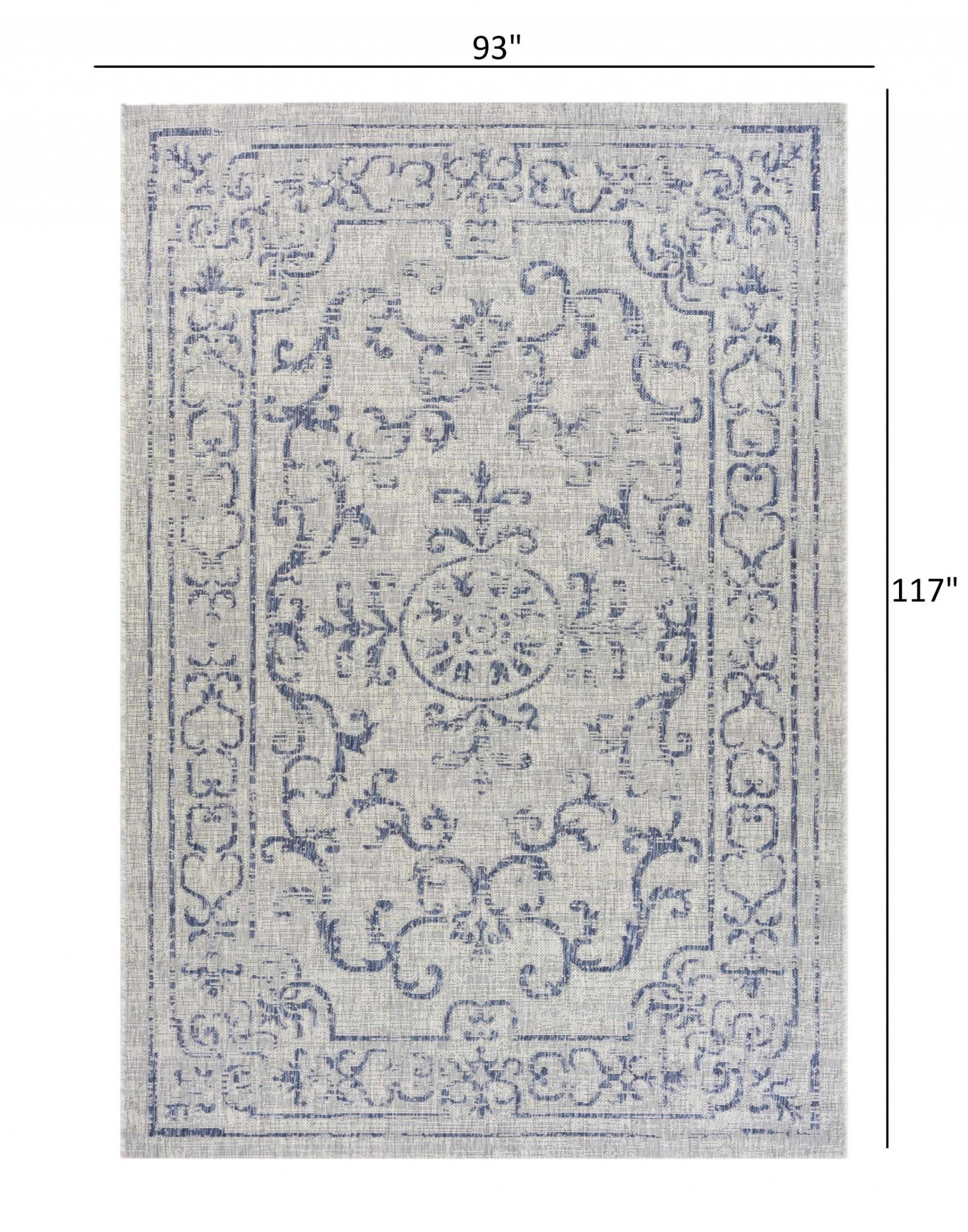 8’ x 10’ Blue Ornate Indoor Outdoor Area Rug