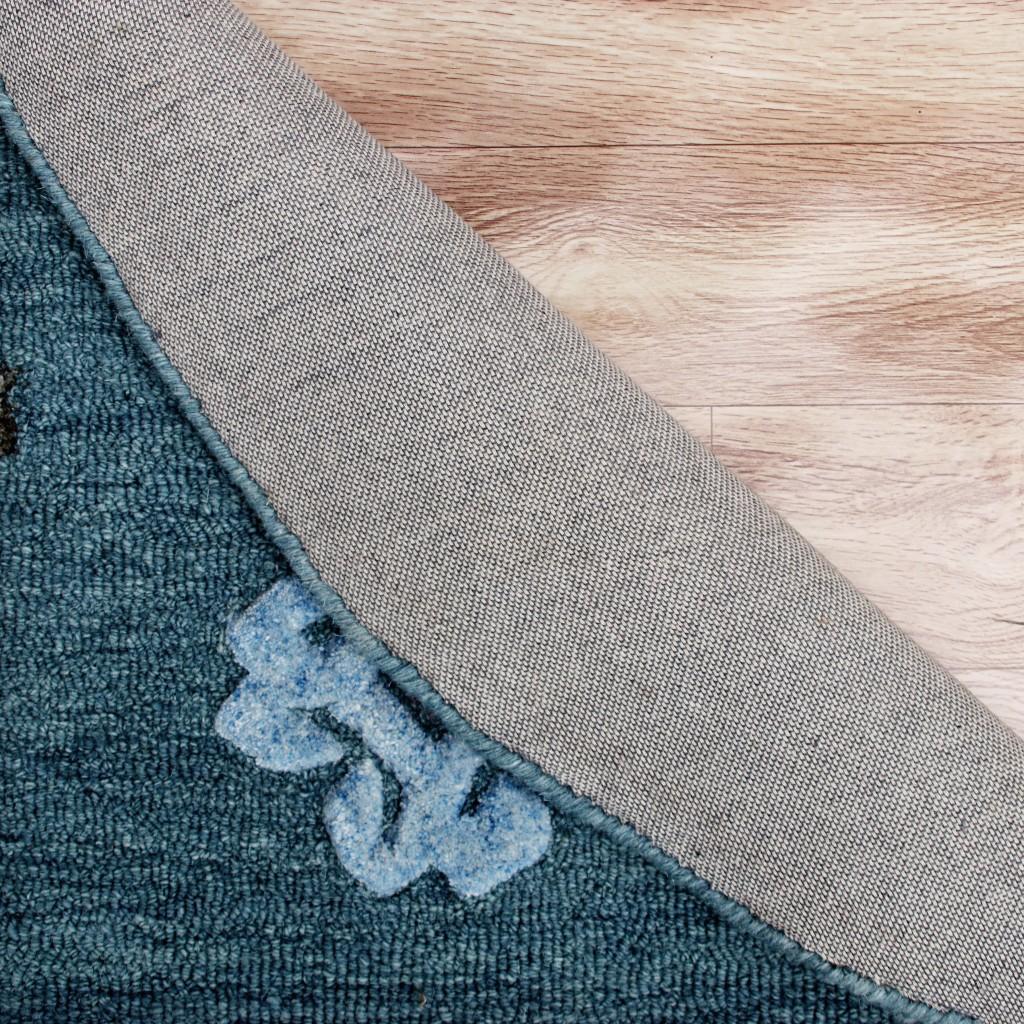 7’ Round Blue Bordered Motif Area Rug