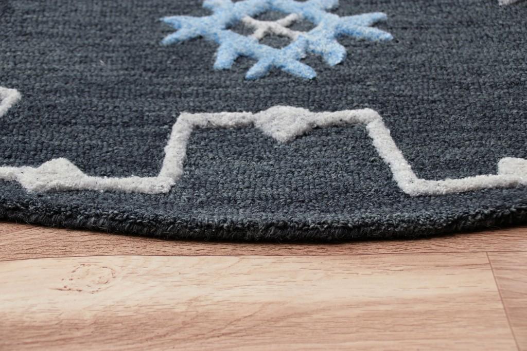 5’ Round Charcoal Geometric Border Area Rug