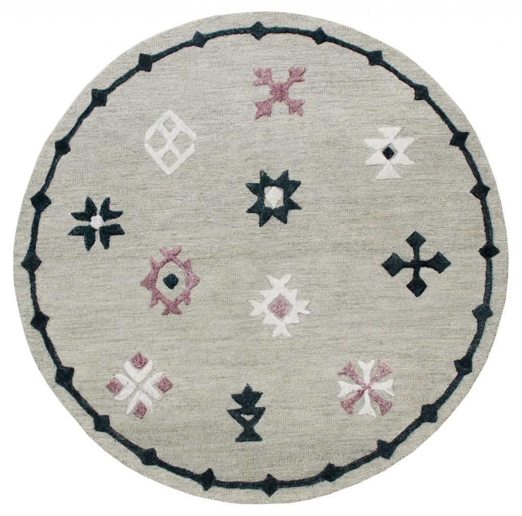 7’ Round Gray Decorative Charm Area Rug Default Title