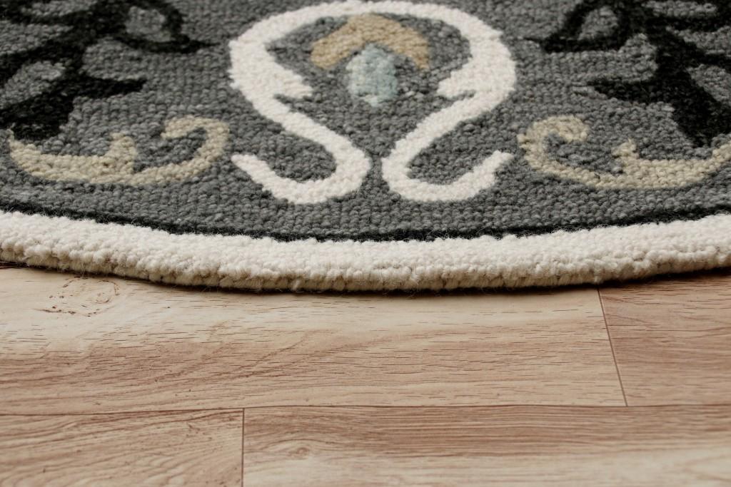 7’ Round Gray and White Floral Medallion Area Rug