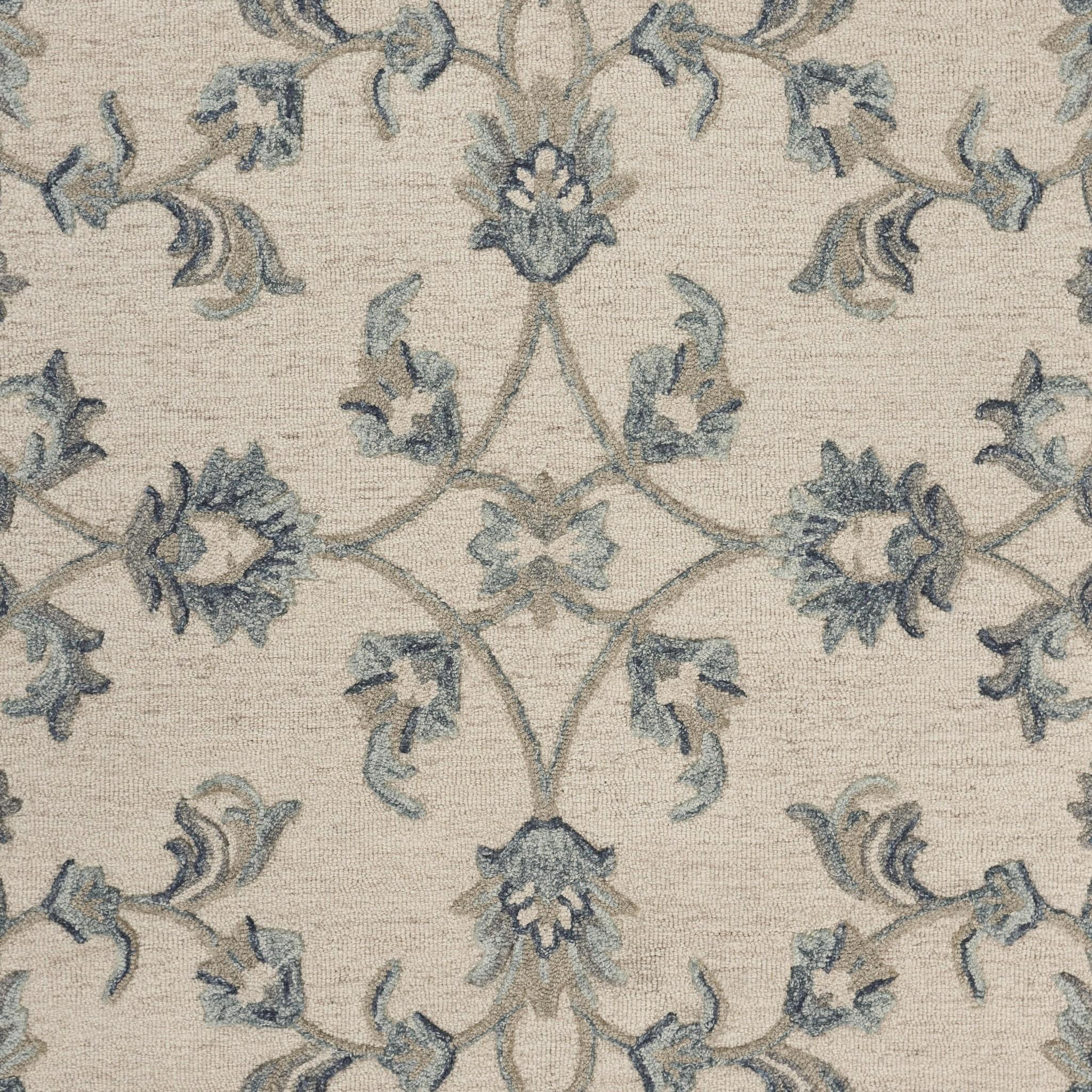 5’ Round Beige and Blue Filigree Area Rug