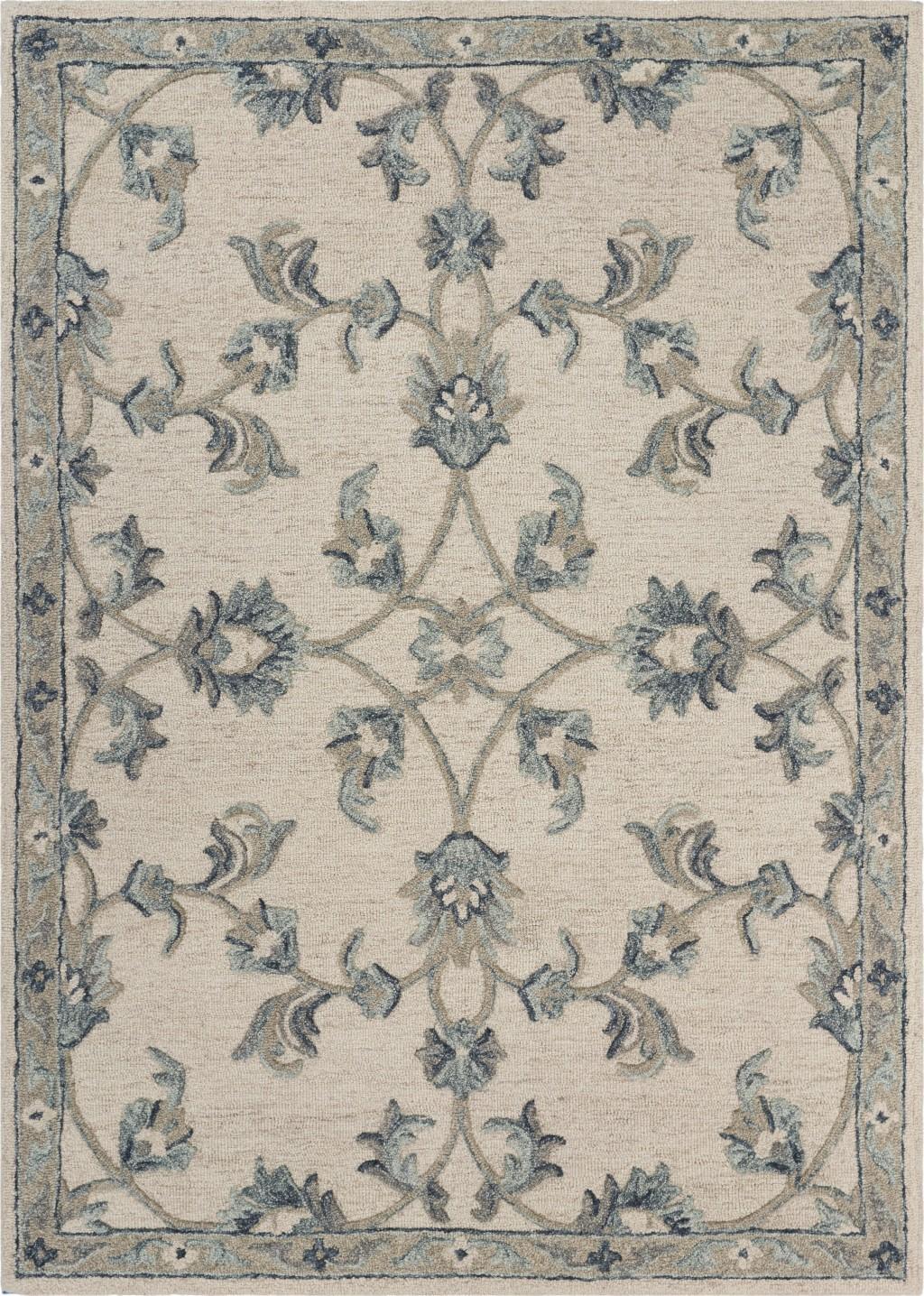 5’ x 7' Beige and Blue Filigree Area Rug Default Title