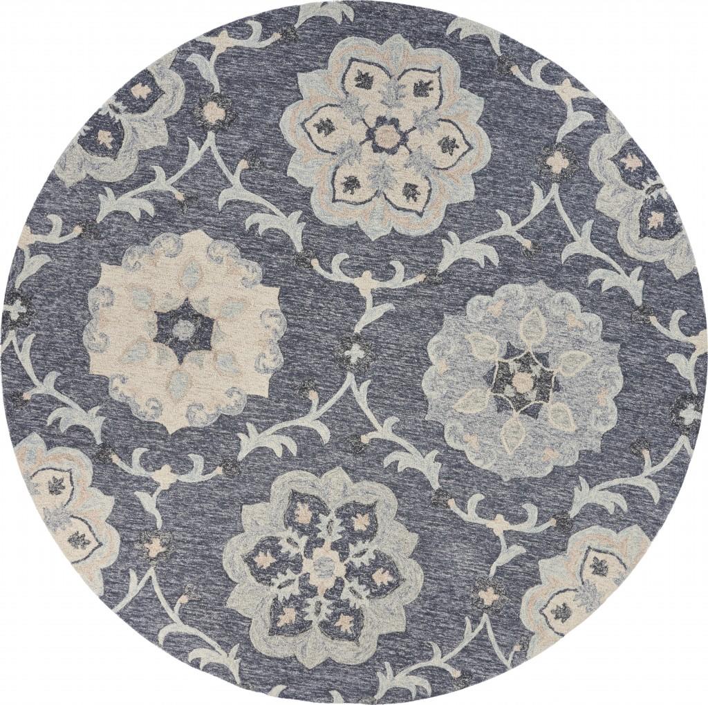 7’ Round Gray Floral Trellis Area Rug