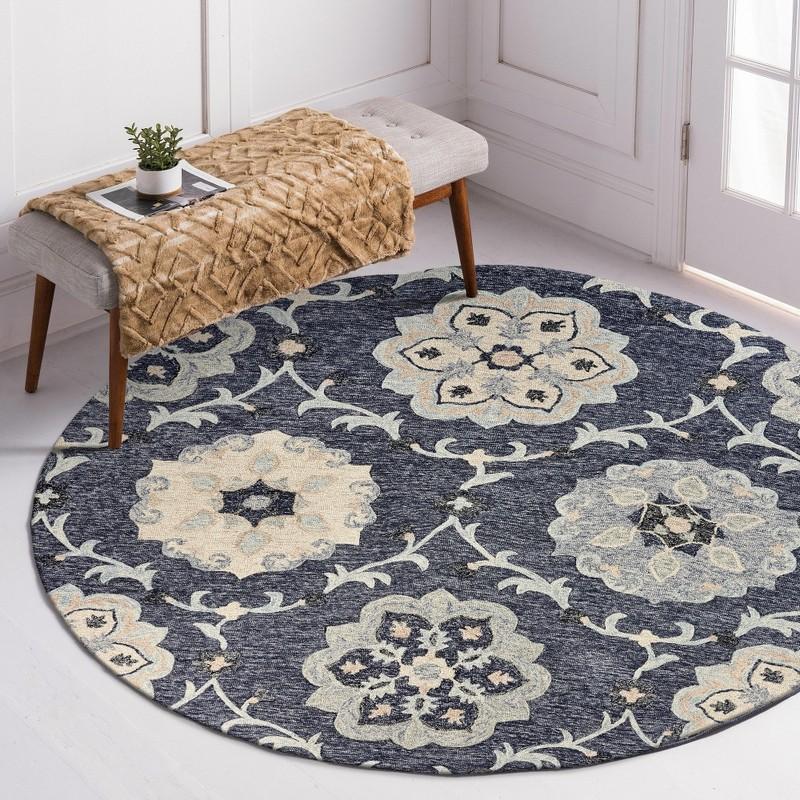 7’ Round Gray Floral Trellis Area Rug Default Title