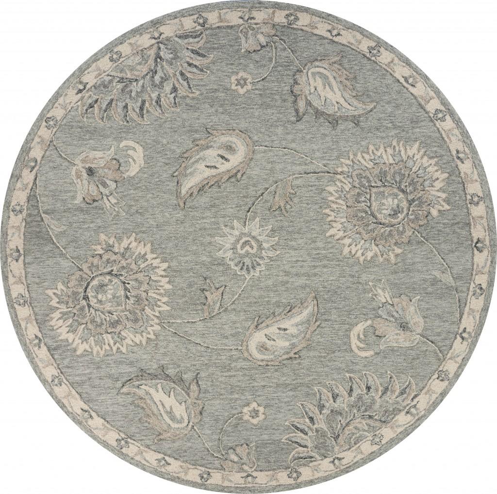 5’ Round Light Gray Floral Area Rug