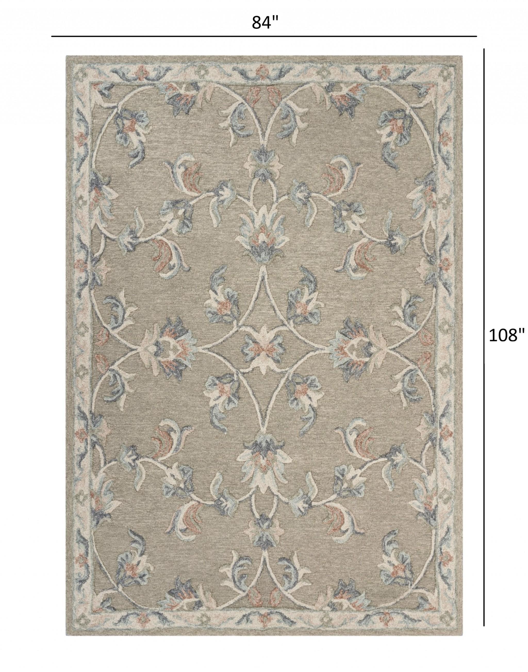 7’ x 9' Sage and Cream Filigree Area Rug