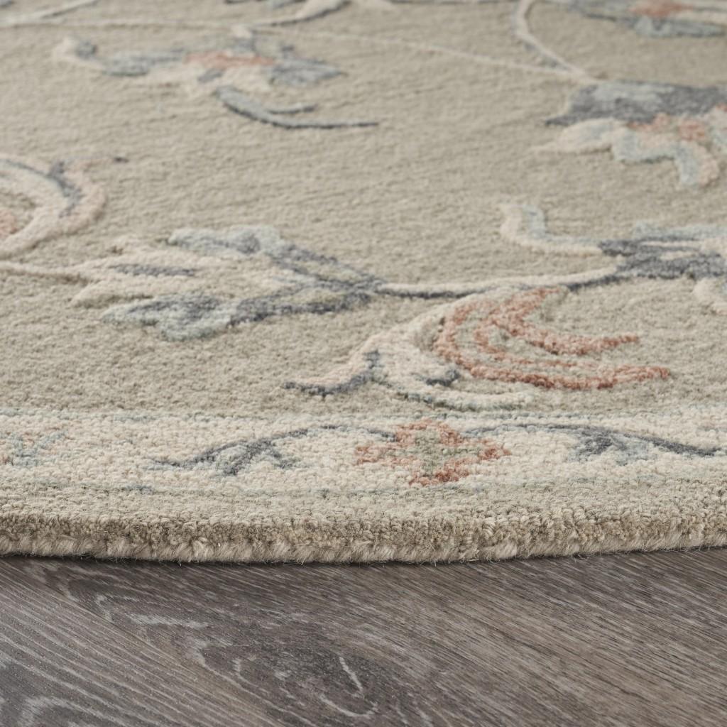 7’ Round Sage and Cream Filigree Area Rug