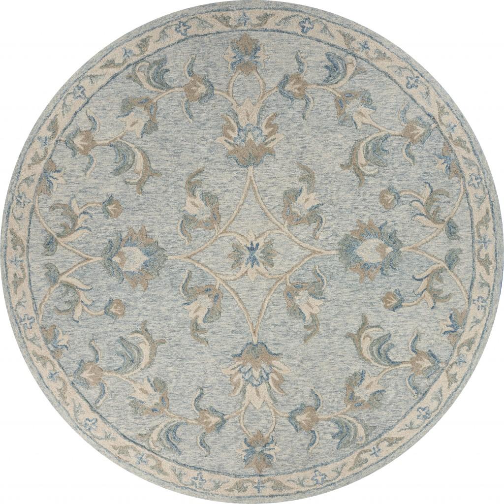 5’ Round Blue and Cream Filigree Area Rug Default Title