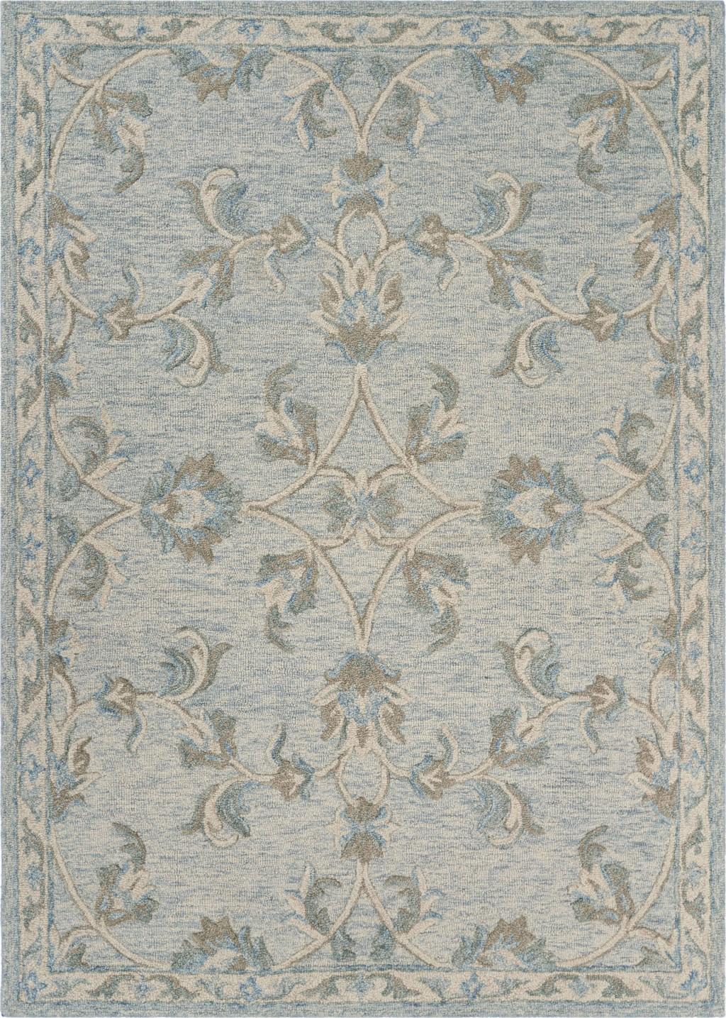 5’ x 7’ Blue and Cream Filigree Area Rug