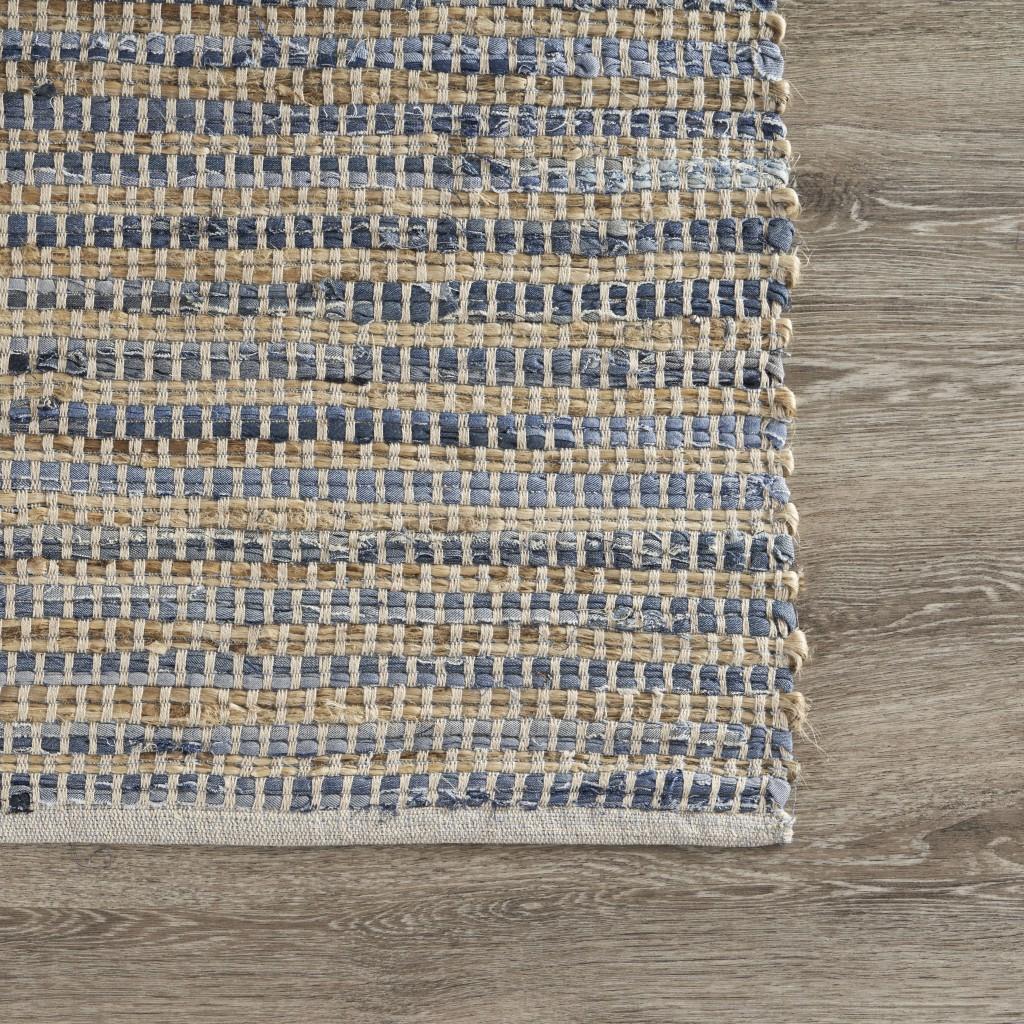 5’ x 7’ Blue and Beige Striped Area Rug