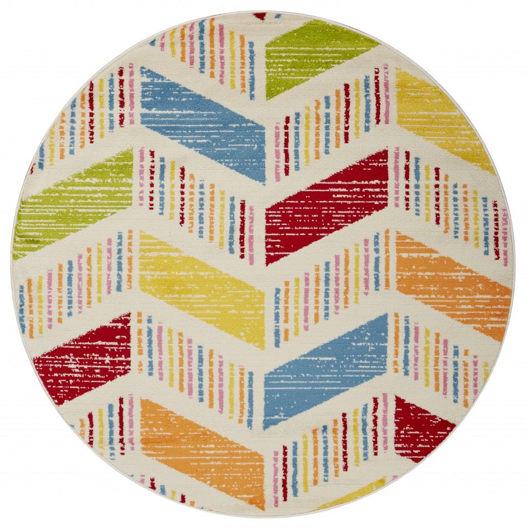 5’ Round Colorful Herringbone Pattern Area Rug Default Title
