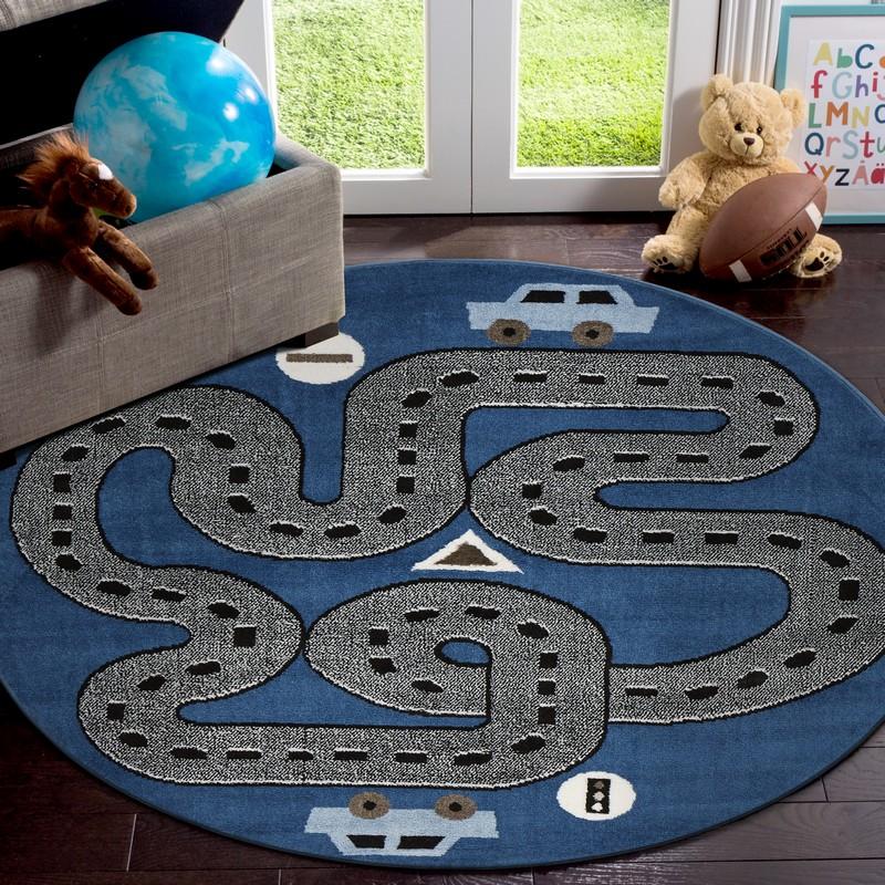 5’ Round Navy Imaginative Racetrack Area Rug Default Title