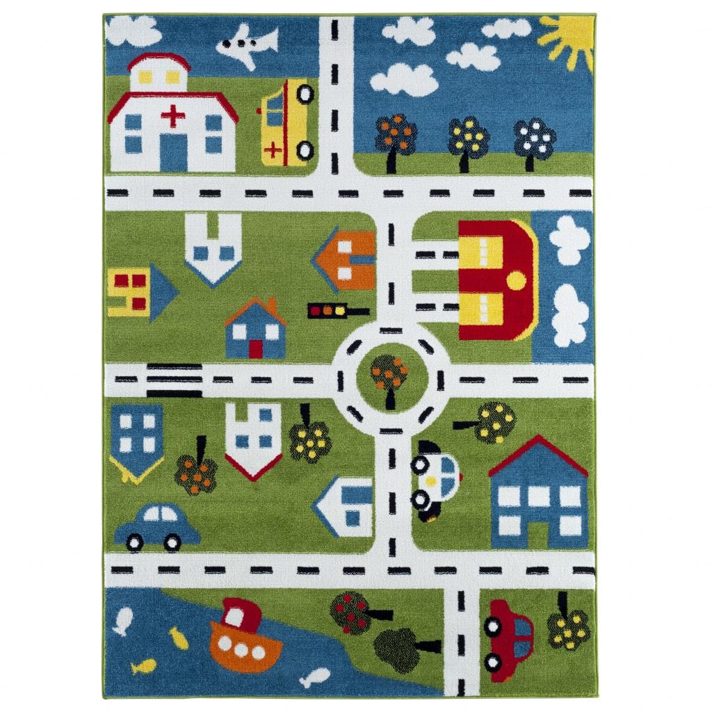 4’ x 6’ Green Imaginative Town Area Rug