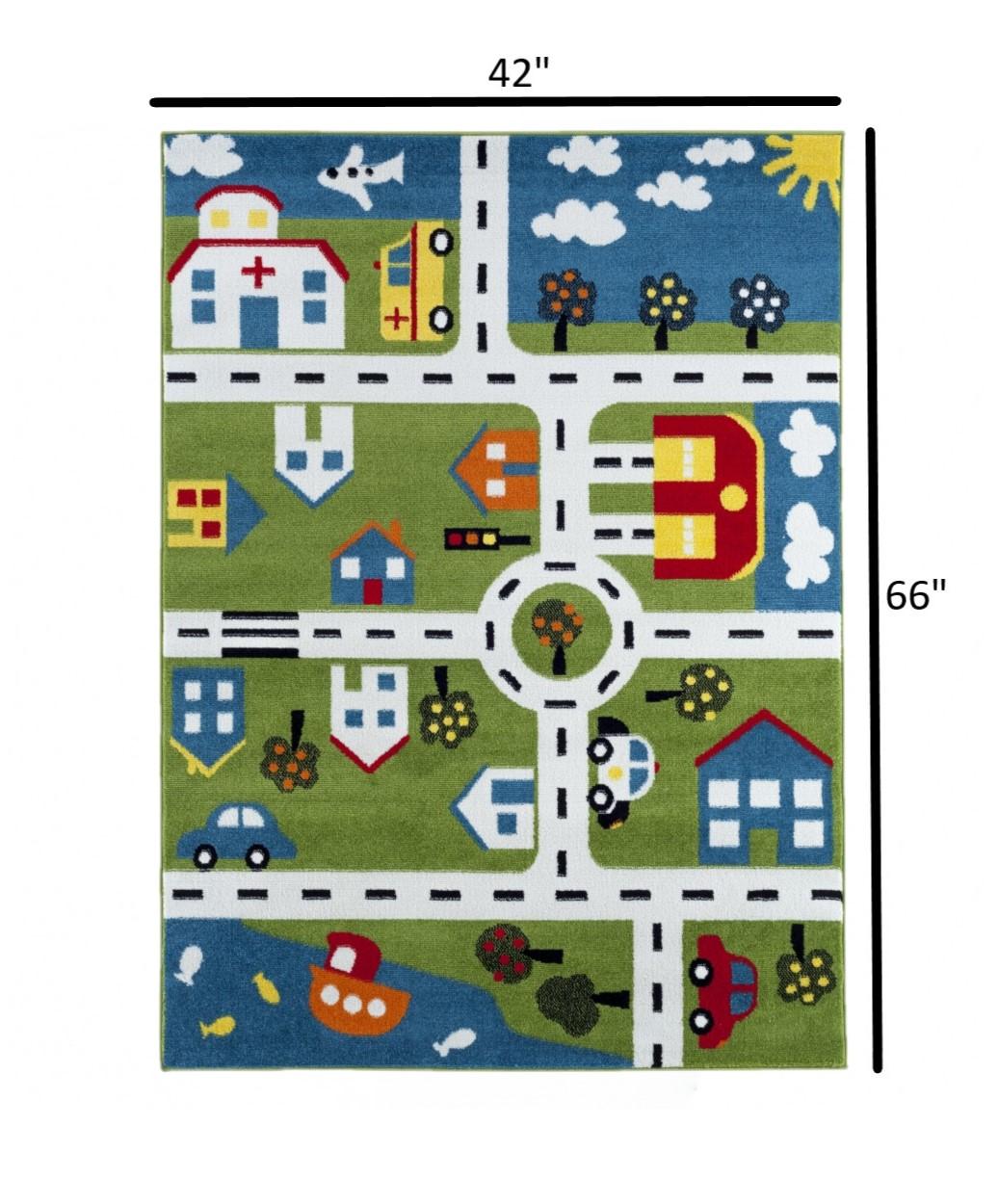 4’ x 6’ Green Imaginative Town Area Rug