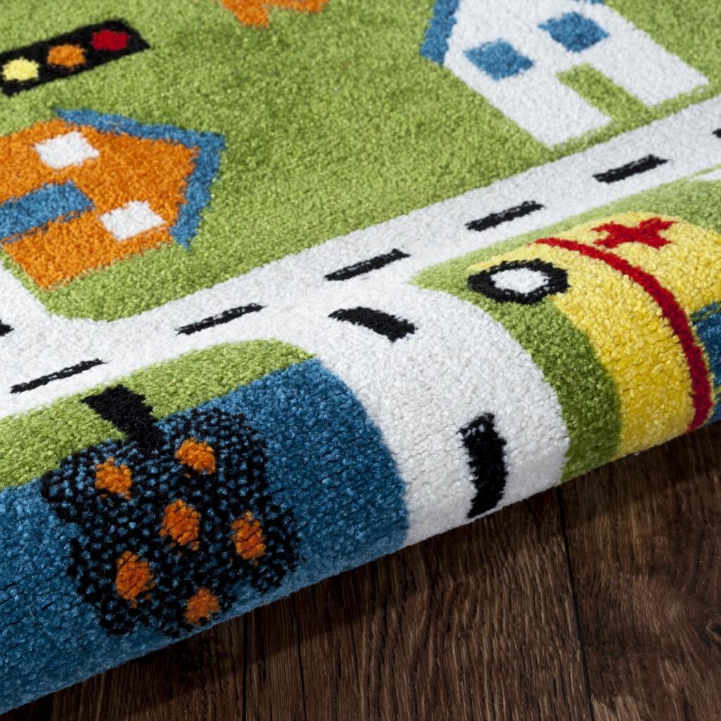 5’ Round Green Imaginative Town Area Rug