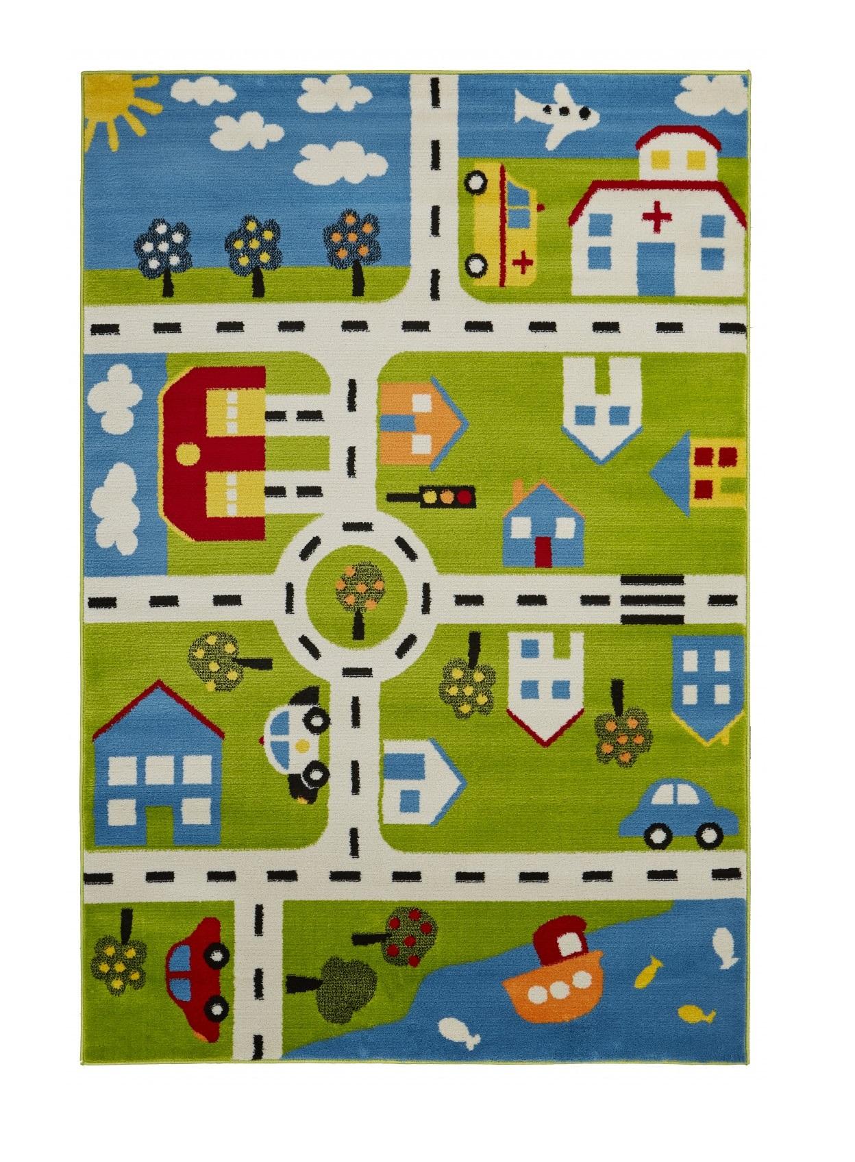 5’ x 7’ Green Imaginative Town Area Rug