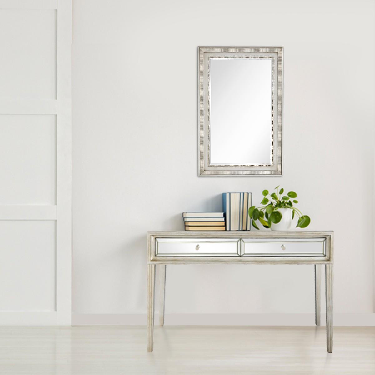 Antiqued Silver Finish Mirror and Console Table