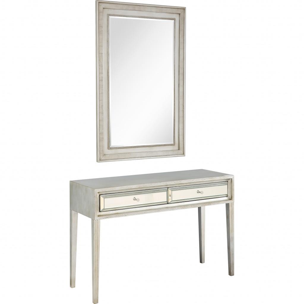 Antiqued Silver Finish Mirror and Console Table