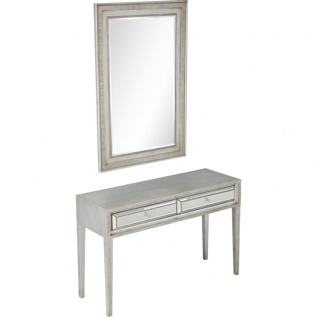 Antiqued Silver Finish Mirror and Console Table