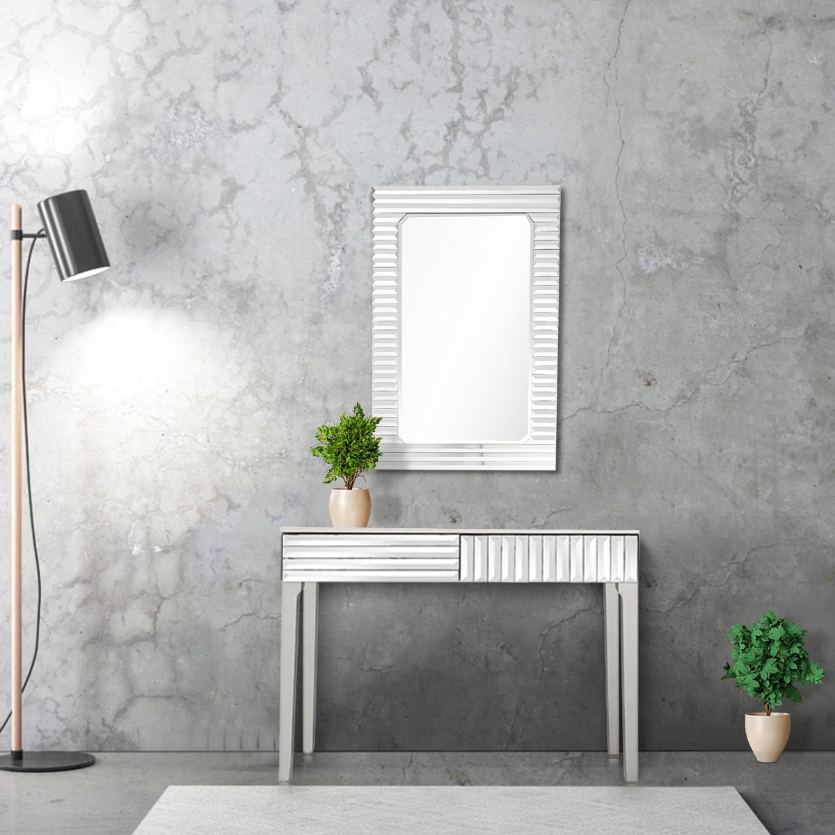 Silver Striped Mirror and Console Table