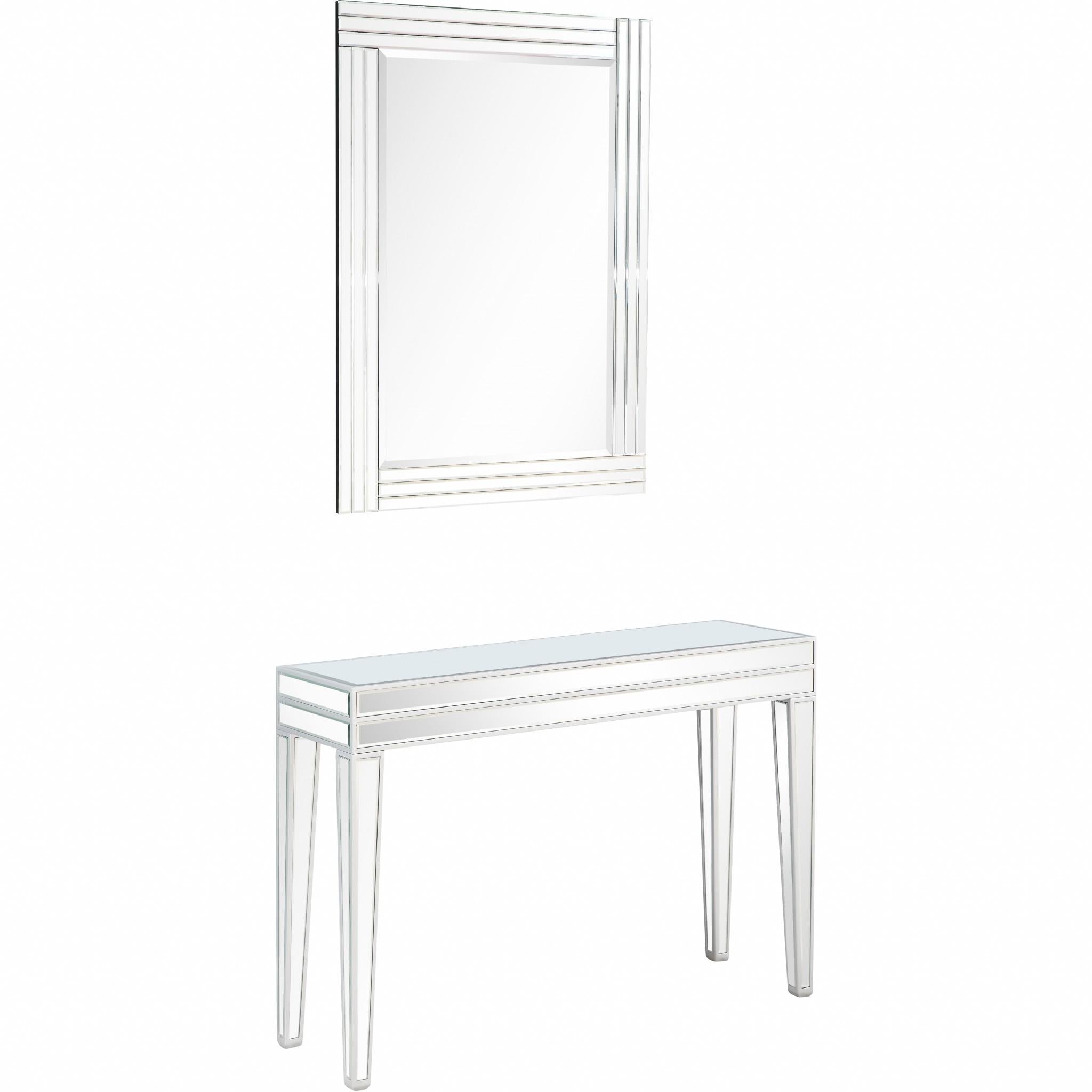 Modern Mirrored Console Table and Mirror Set