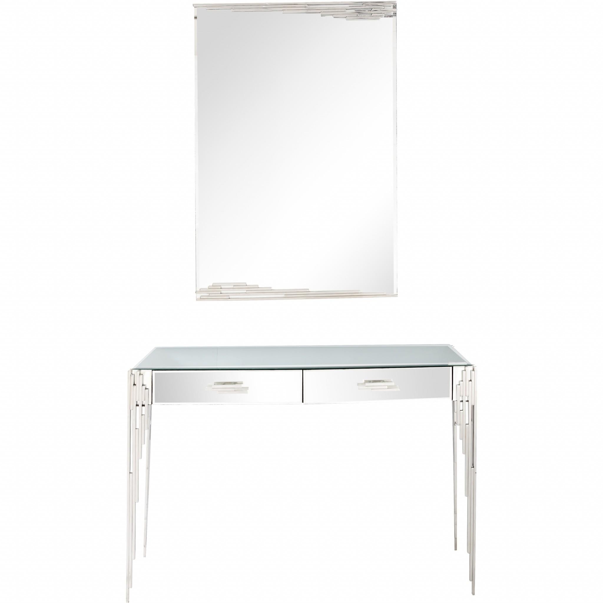 Rectangular Striped Falling Mirror and Console Table