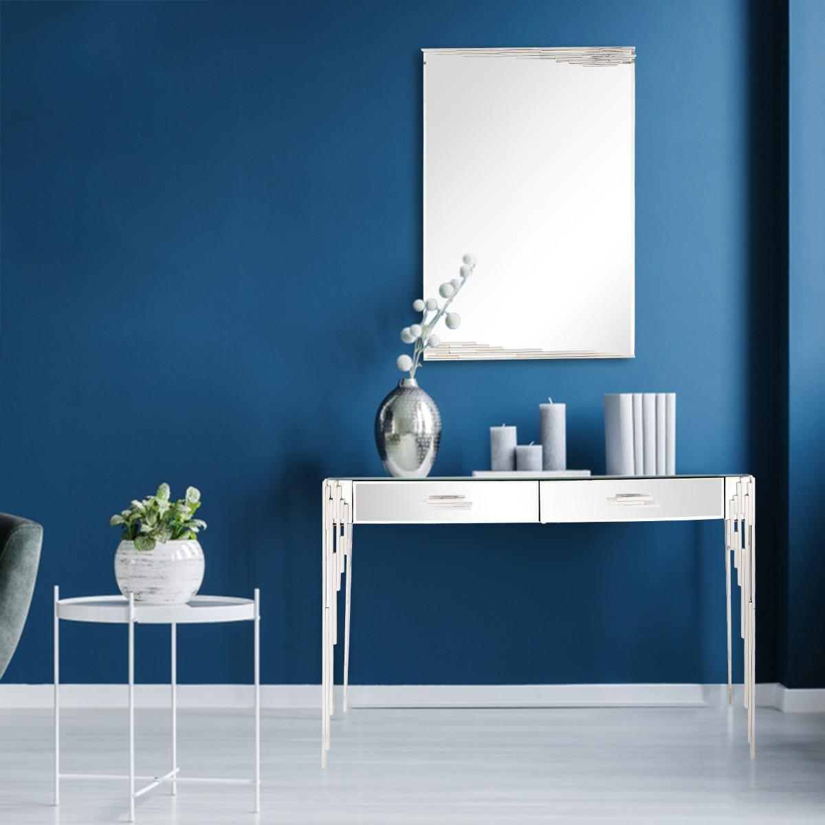 Rectangular Striped Falling Mirror and Console Table