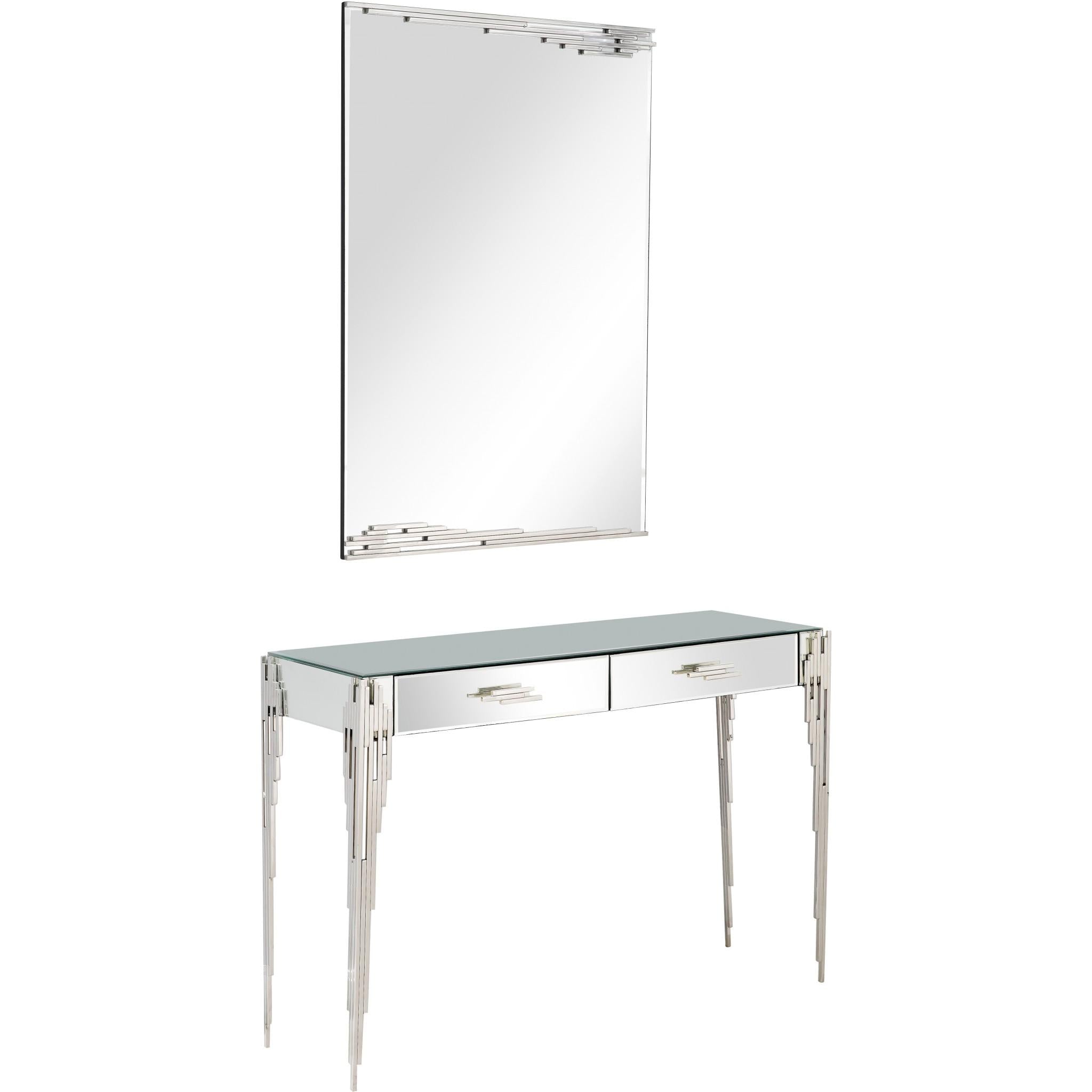 Rectangular Striped Falling Mirror and Console Table