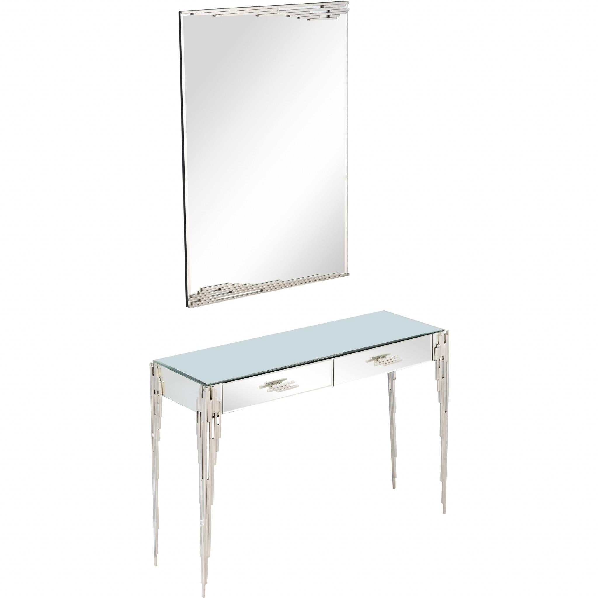 Rectangular Striped Falling Mirror and Console Table