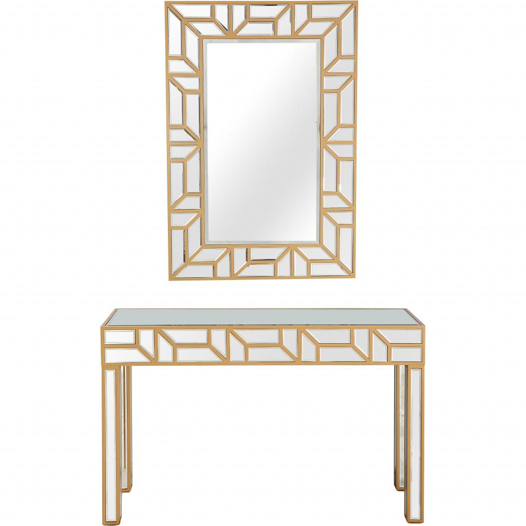 Gold Geometric Mirror and Console Table