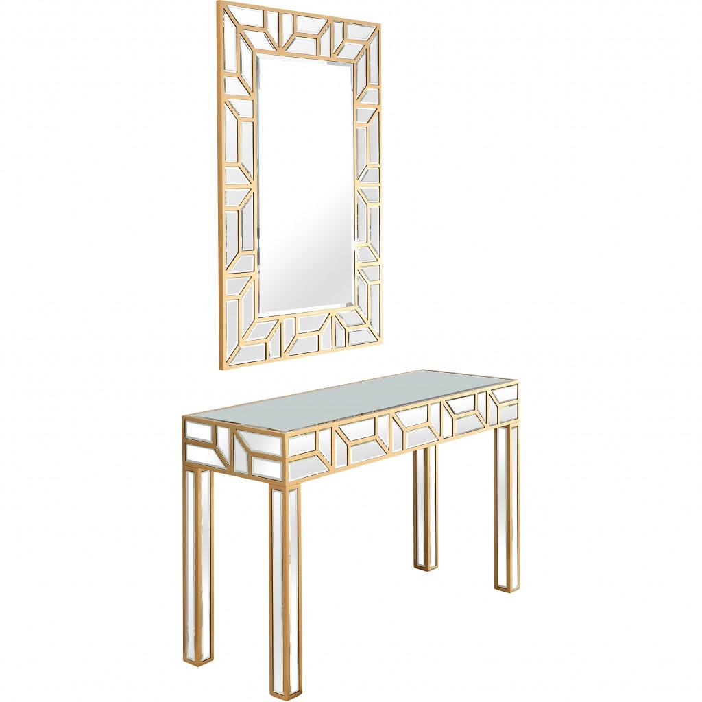 Gold Geometric Mirror and Console Table