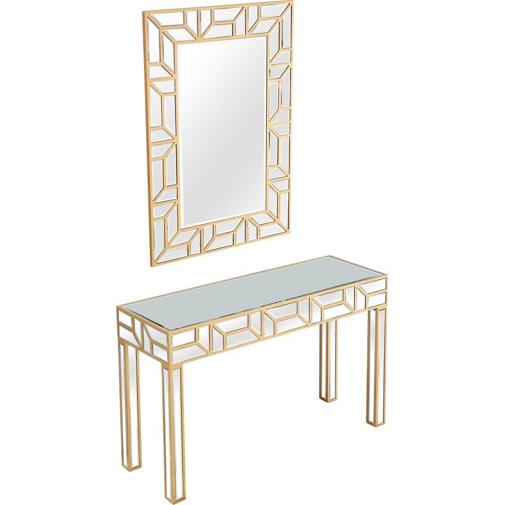 Gold Geometric Mirror and Console Table