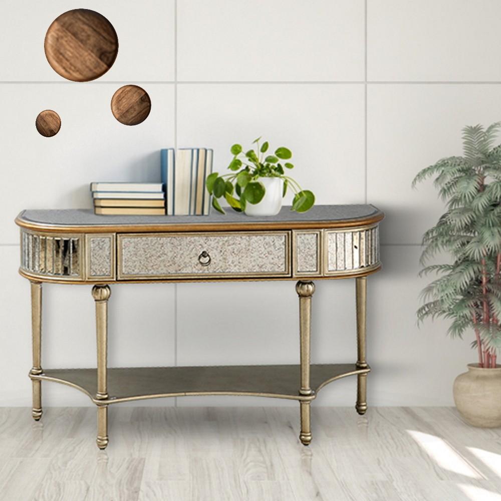 Antiqued Gold Demilune Console Table